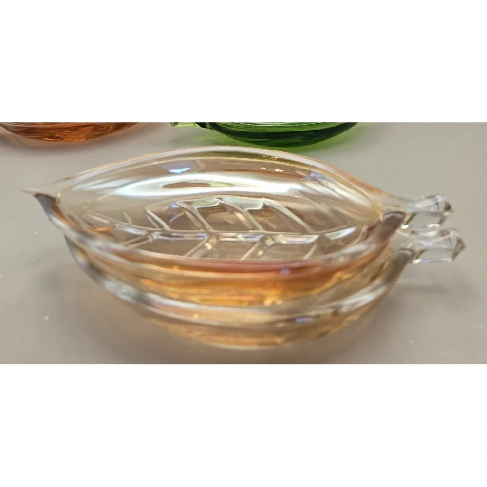 Vintage 60's Color Glass Leaf Shaped Trays 6pcs. 3 Colors B#24